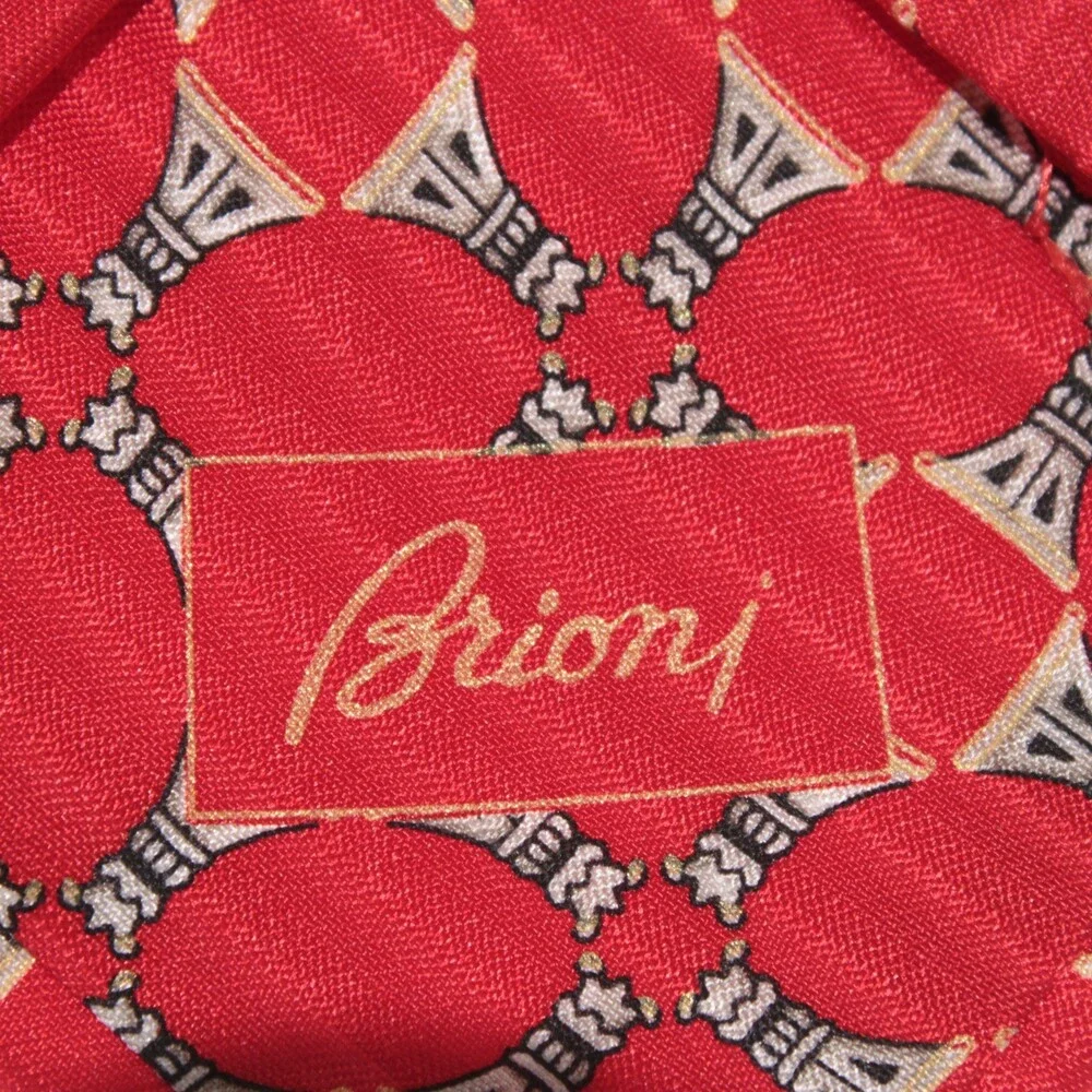 Brioni NWOT Neck Tie in Red / Beige / Black Geometric Print 100% Silk